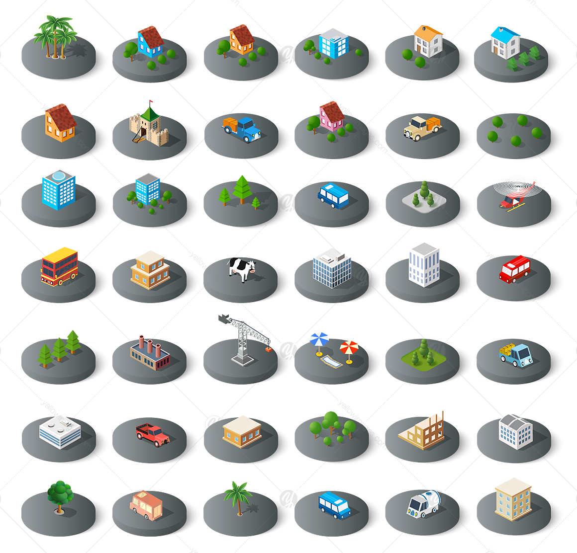 Set of 3D isometric city web icons