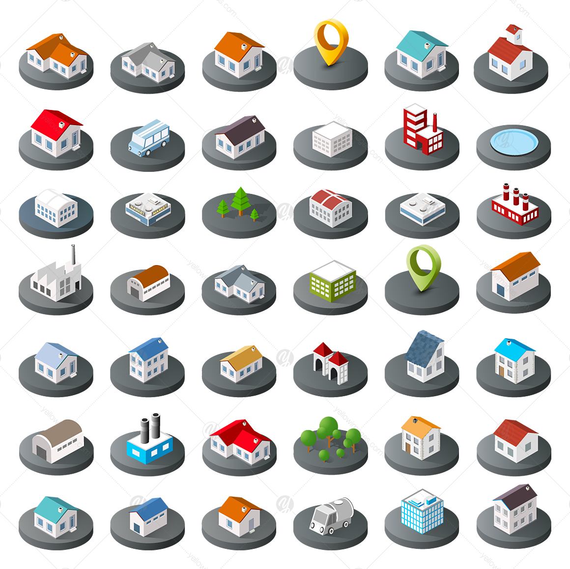 Set of 3D isometric city web icons