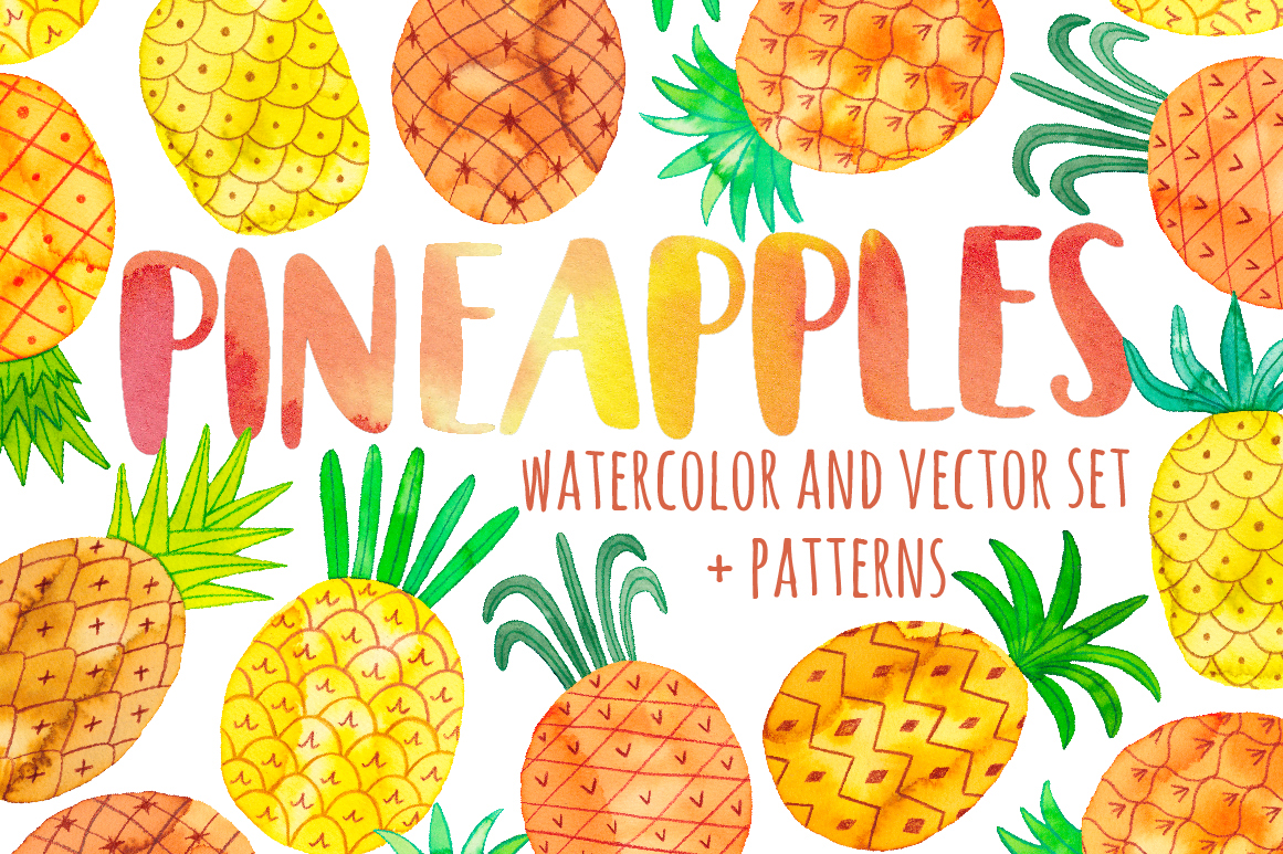 Watercolor pineapple set