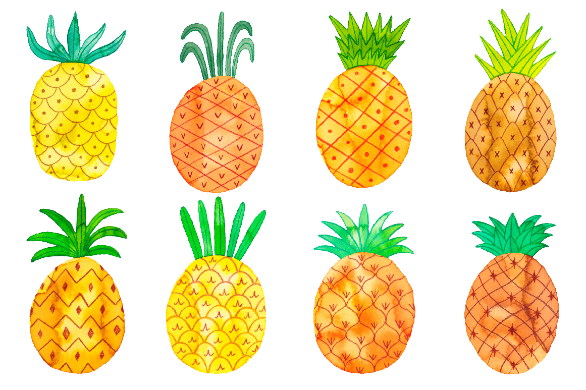 Watercolor pineapple set