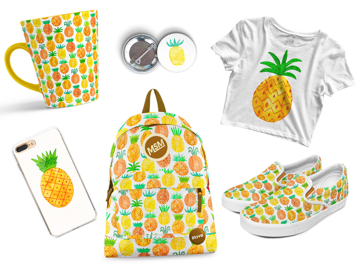 Watercolor pineapple set