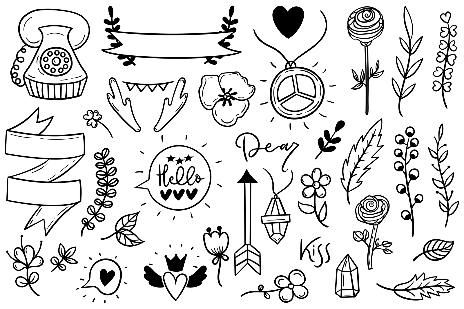 Set of cute boho doodles Set of cute boho doodles
