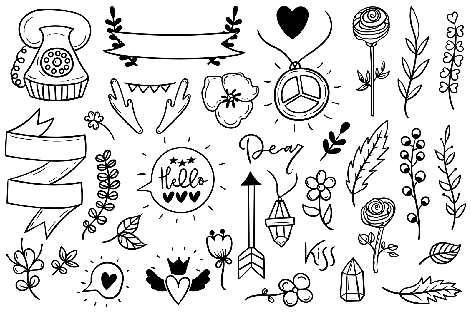 Set of cute boho doodles