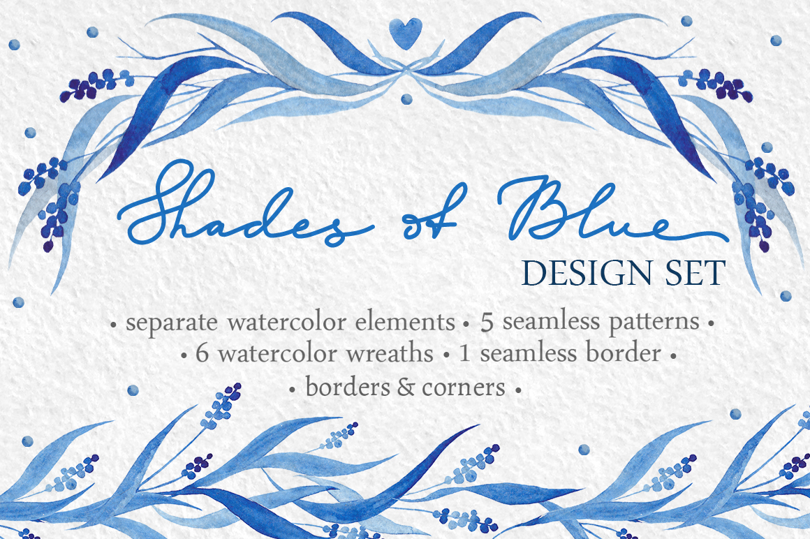 Watercolor design set in blue tones