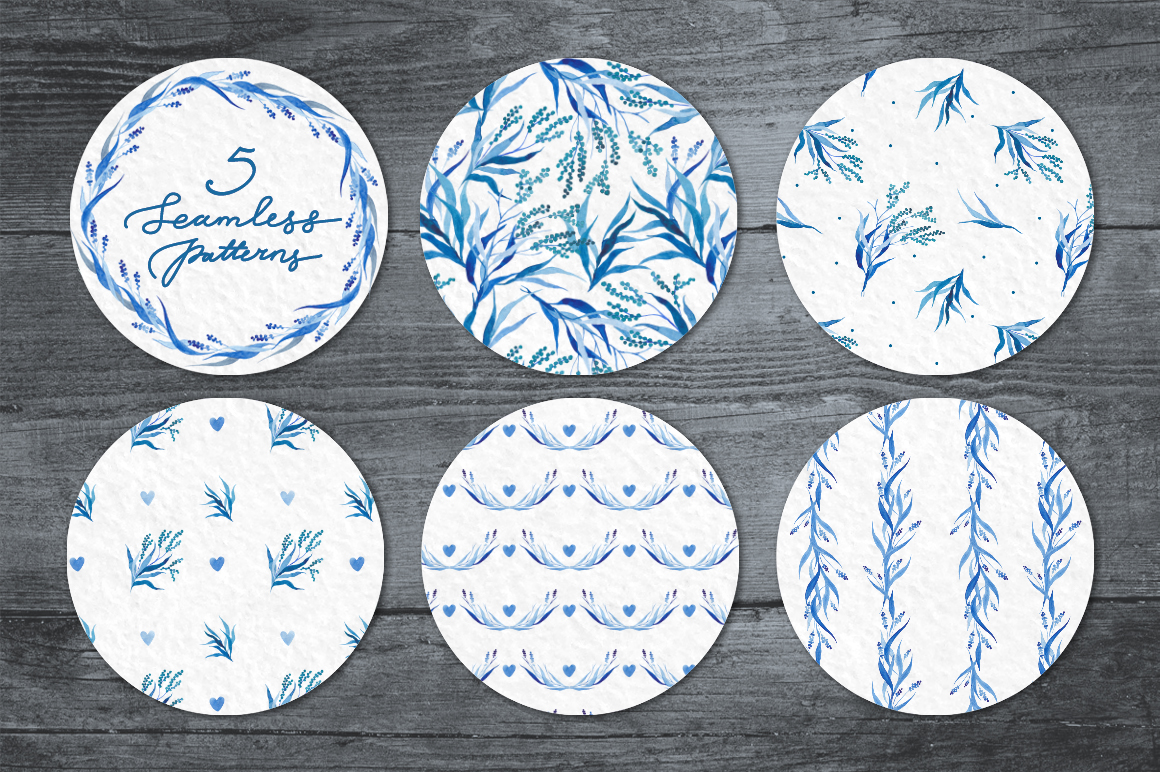 Watercolor design set in blue tones