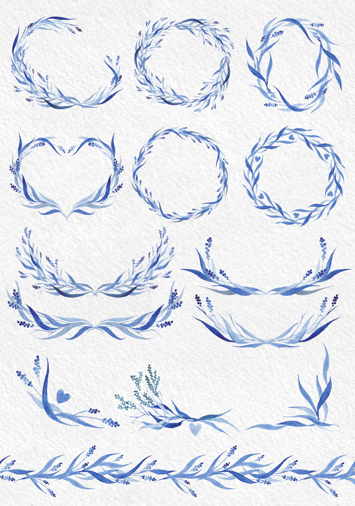 Watercolor design set in blue tones