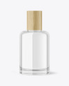 Clear Glass Cosmetic Bottle with Wooden Cap Mockup