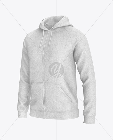 Heather Raglan Full-Zip Hoodie Mockup - Half Side View