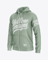 Heather Raglan Full-Zip Hoodie Mockup - Half Side View