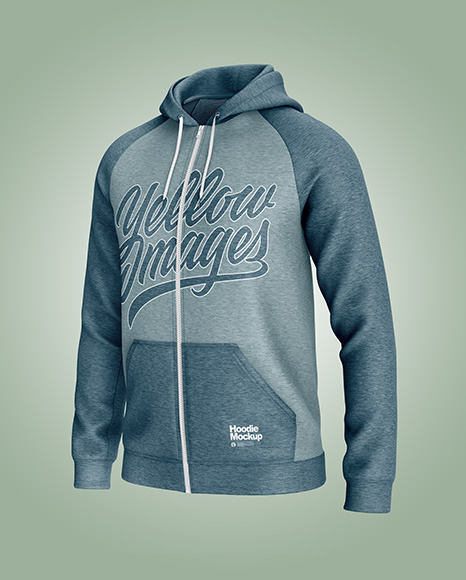 Heather Raglan Full-Zip Hoodie Mockup - Half Side View