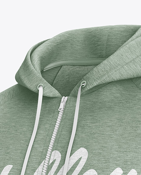 Heather Raglan Full-Zip Hoodie Mockup - Half Side View