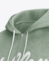 Heather Raglan Full-Zip Hoodie Mockup - Half Side View