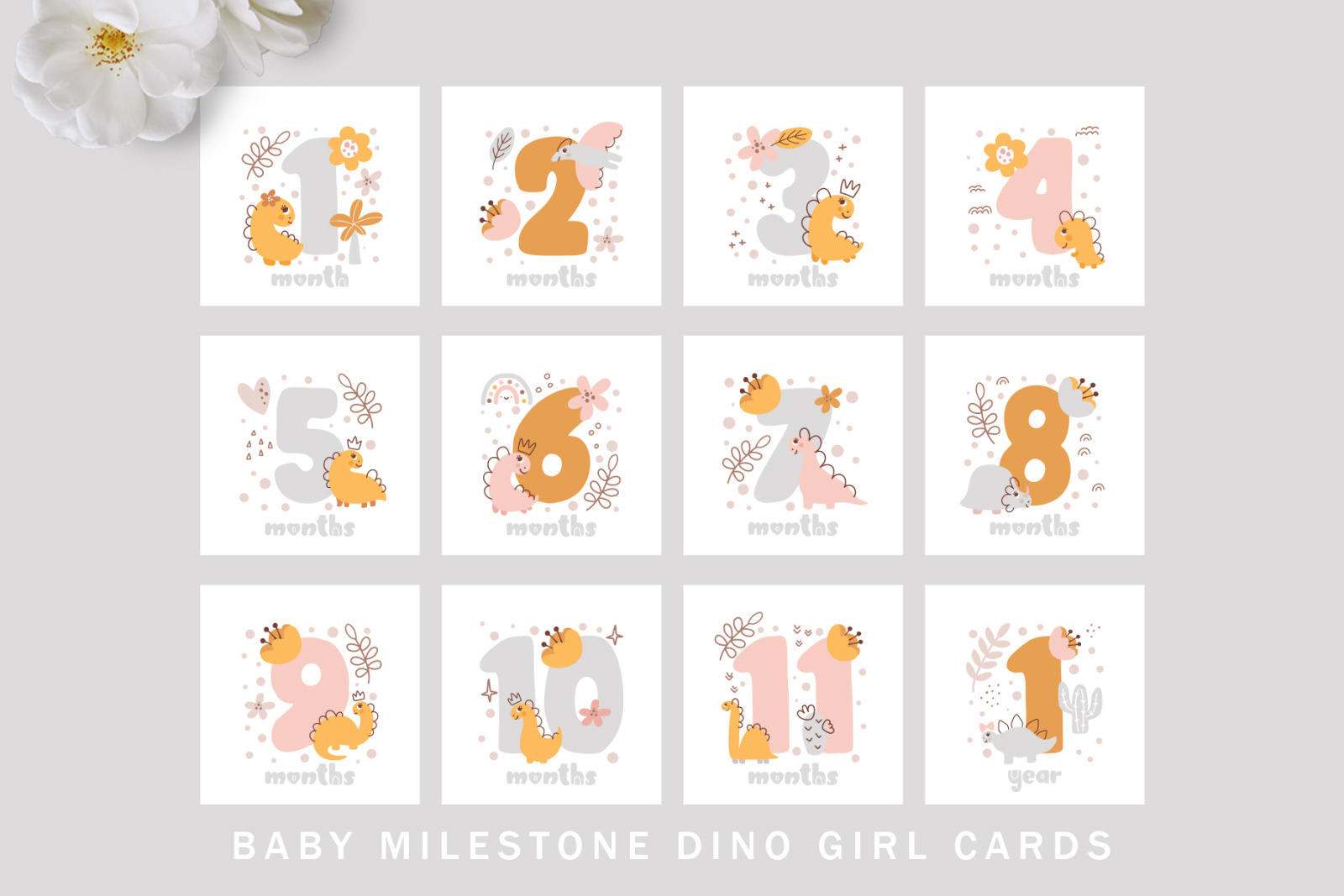 Baby Milestone Dino Girl Cards Baby Milestone Dino Girl Cards
