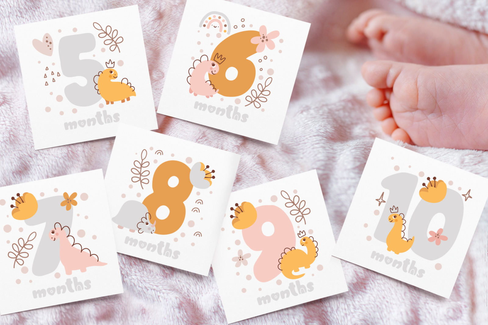 Baby Milestone Dino Girl Cards Baby Milestone Dino Girl Cards