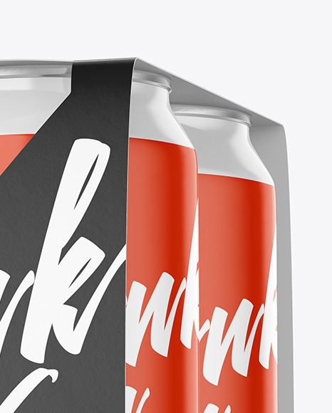 Carton Pack W/ 4 Glossy Cans Mockup