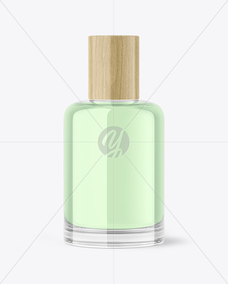 Glass Cosmetic Bottle with Wooden Cap Mockup