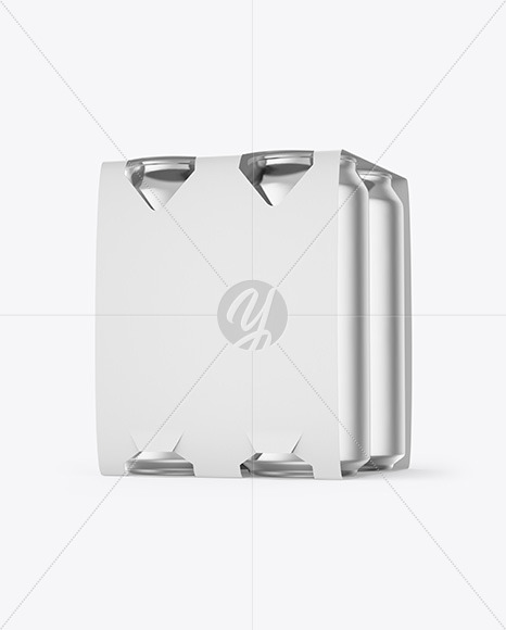 Carton Pack W/ 4 Metallic Cans Mockup