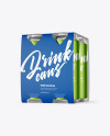 Carton Pack W/ 4 Metallic Cans Mockup