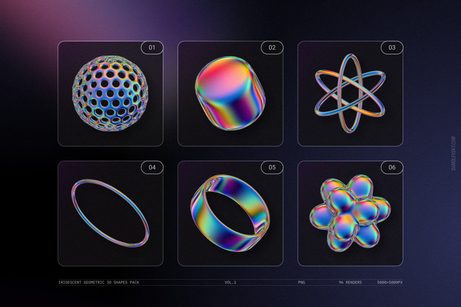 Iridescent geometric 3D shapes pack Vol.1