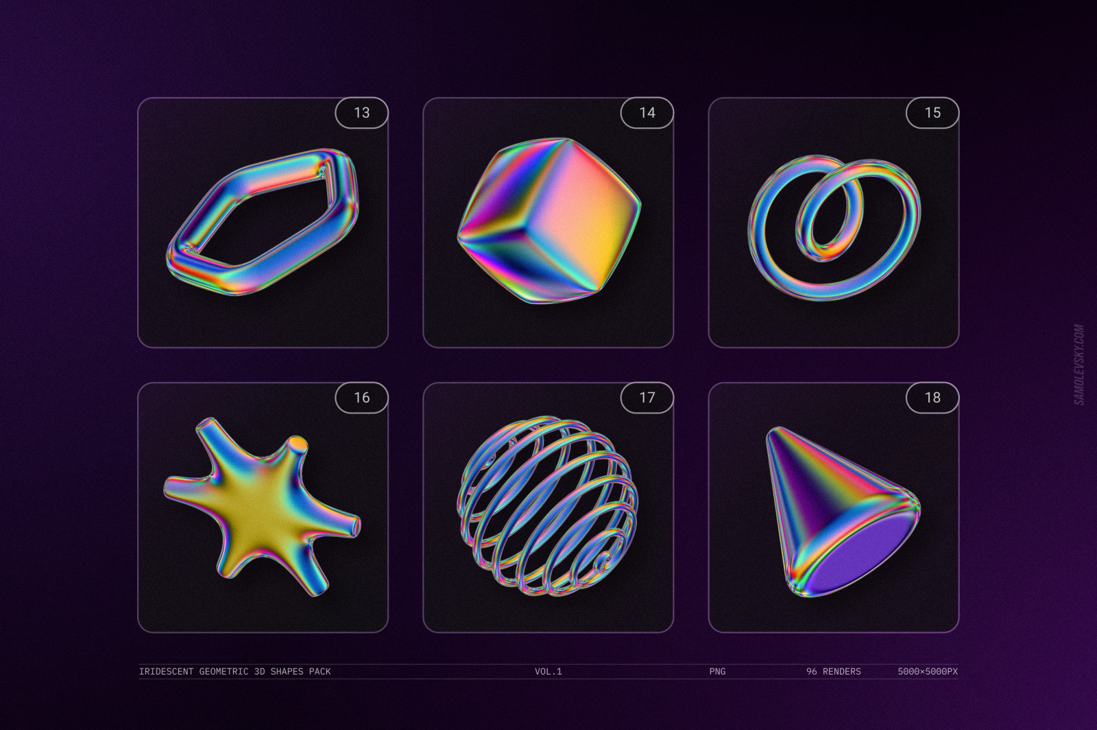 Iridescent geometric 3D shapes pack Vol.1