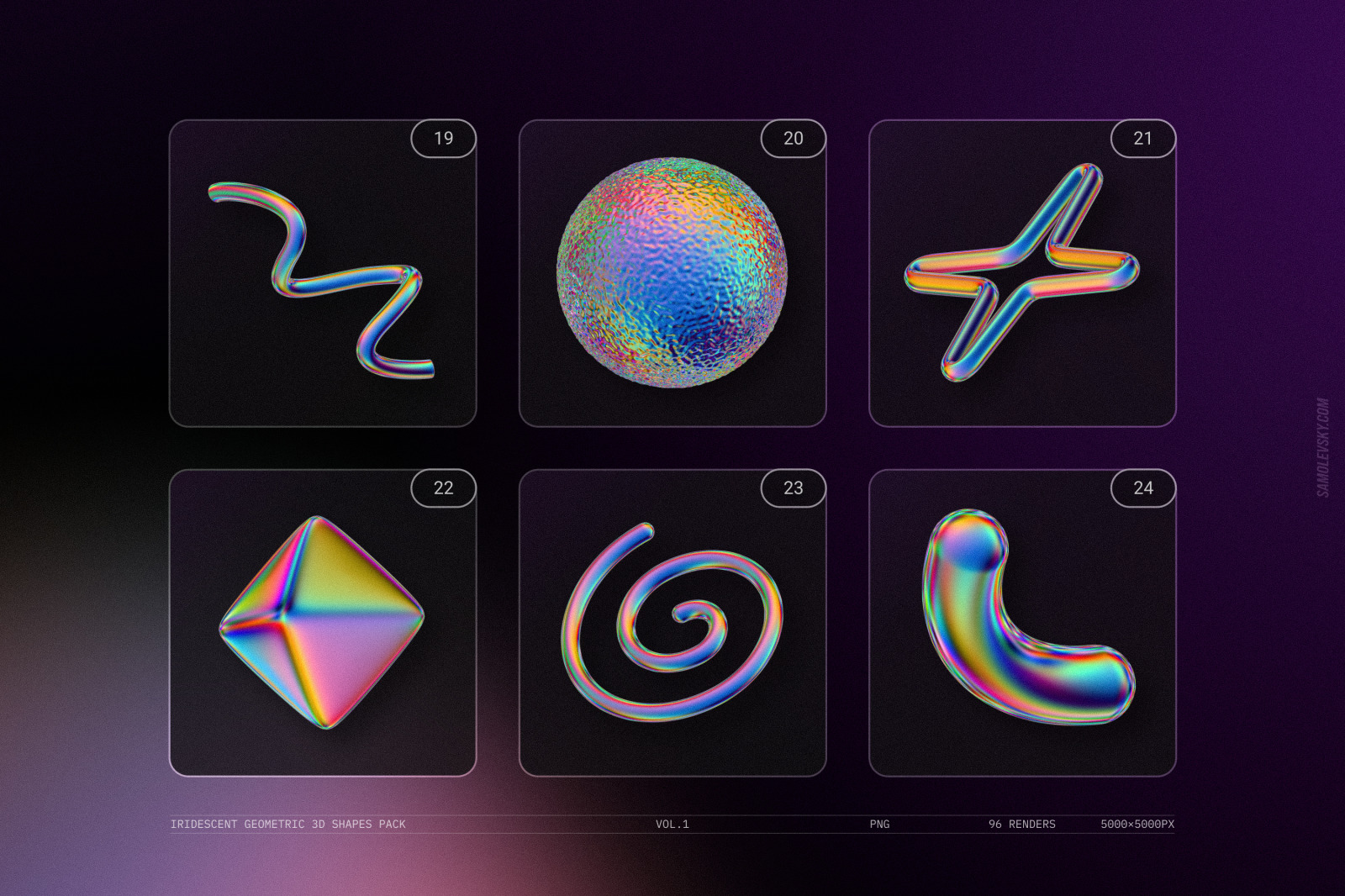 Iridescent geometric 3D shapes pack Vol.1