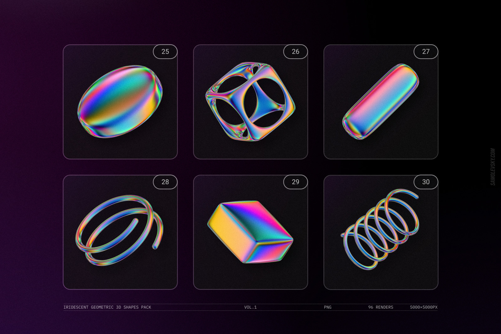 Iridescent geometric 3D shapes pack Vol.1