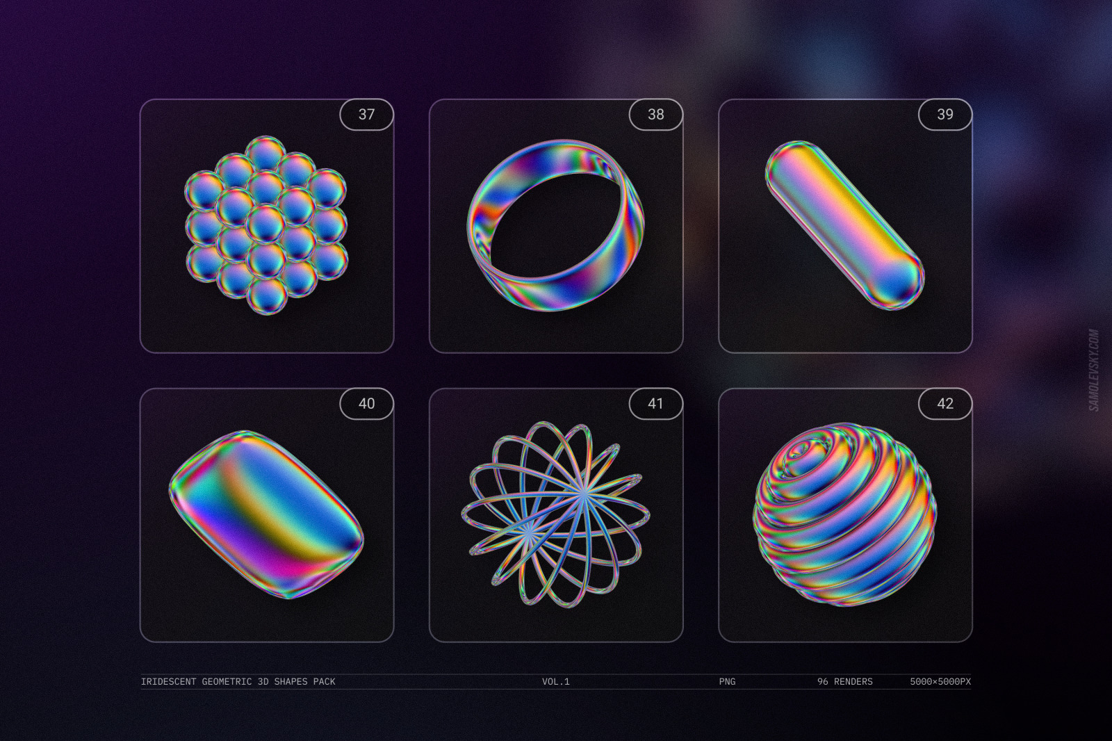 Iridescent geometric 3D shapes pack Vol.1