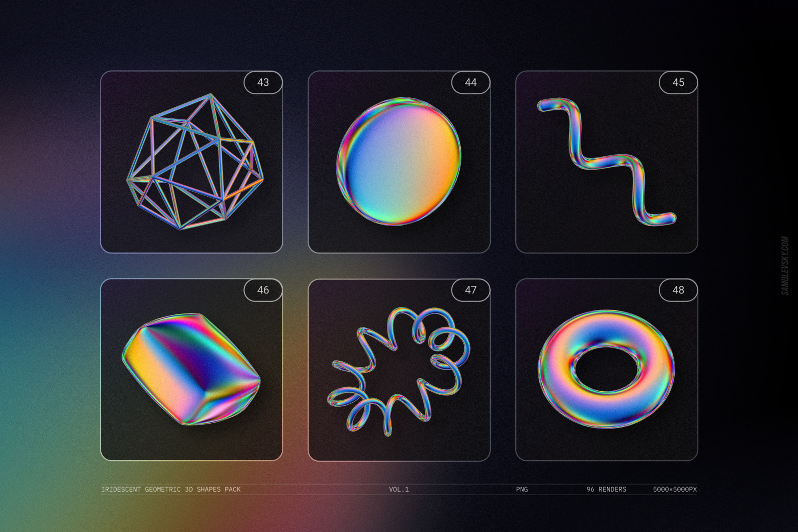 Iridescent geometric 3D shapes pack Vol.1