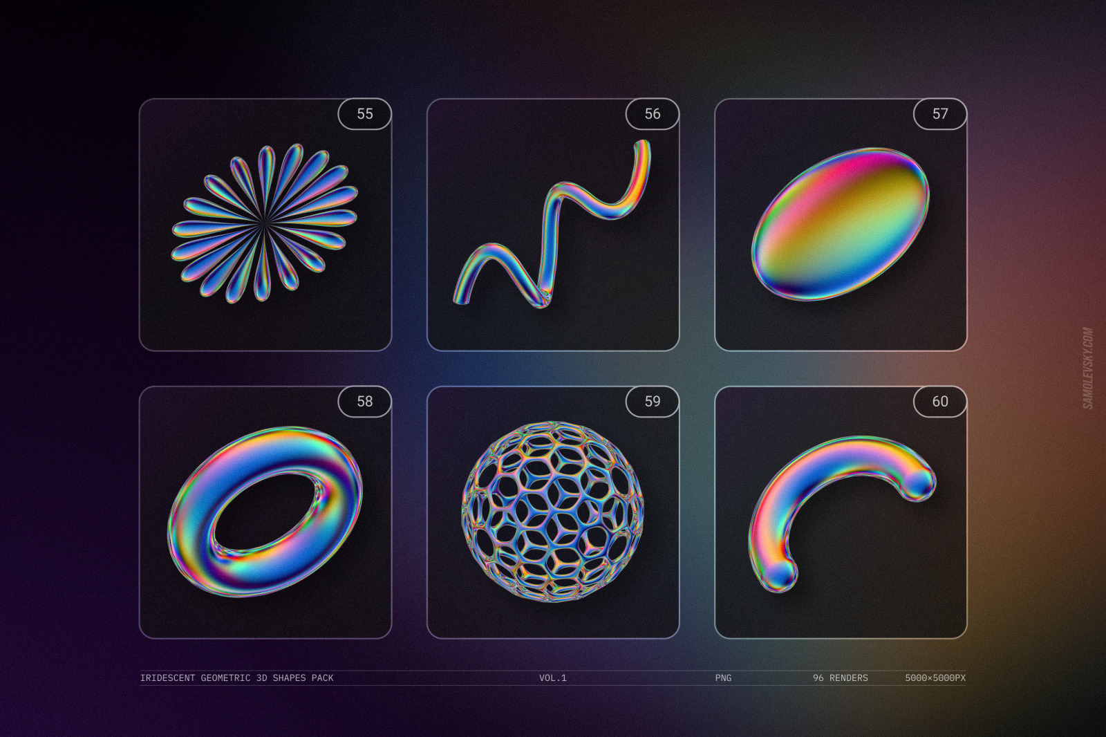 Iridescent geometric 3D shapes pack Vol.1