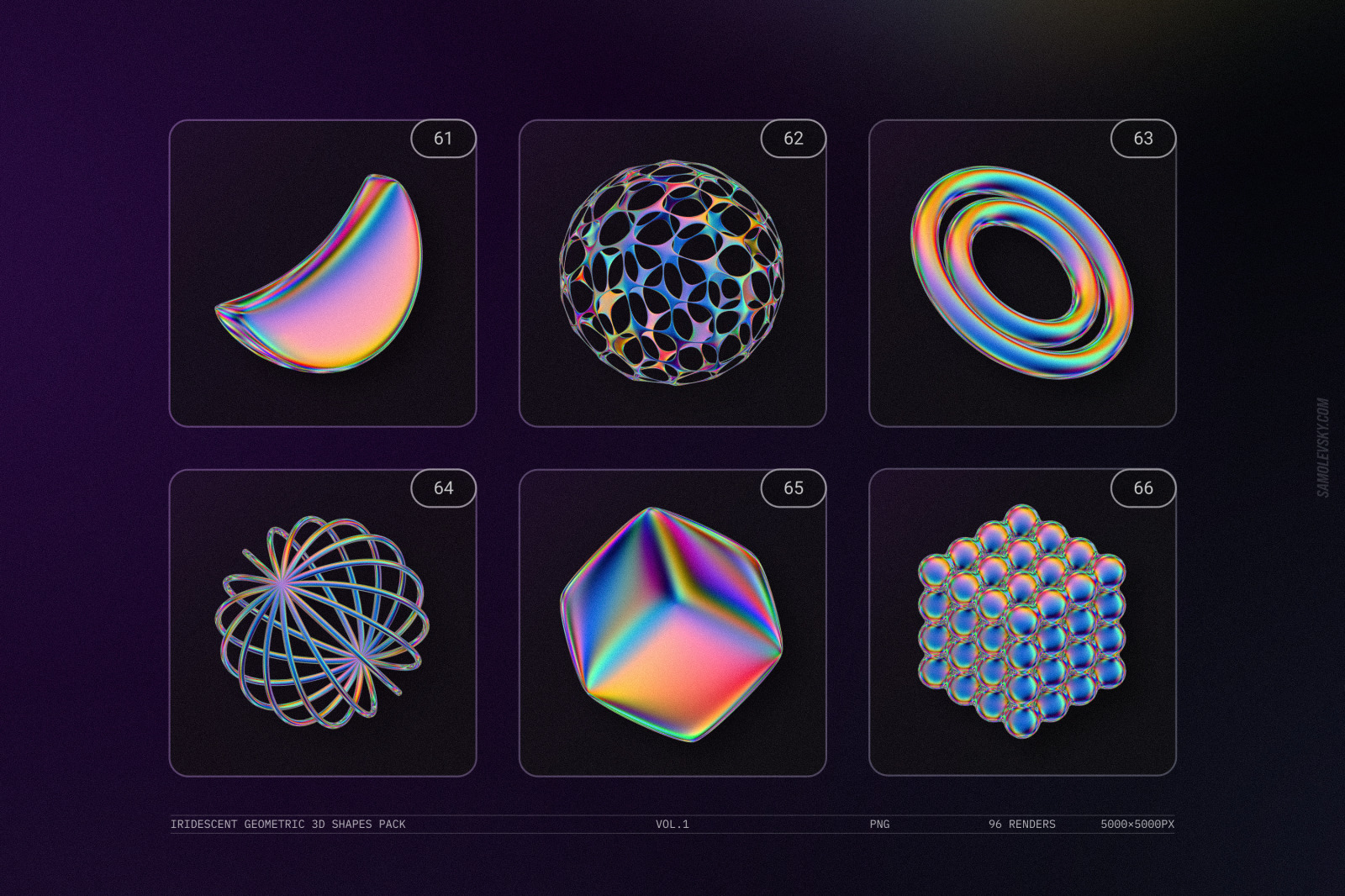 Iridescent geometric 3D shapes pack Vol.1