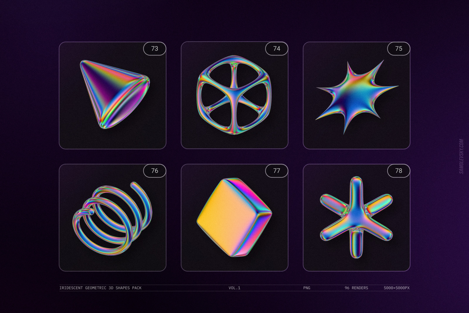 Iridescent geometric 3D shapes pack Vol.1