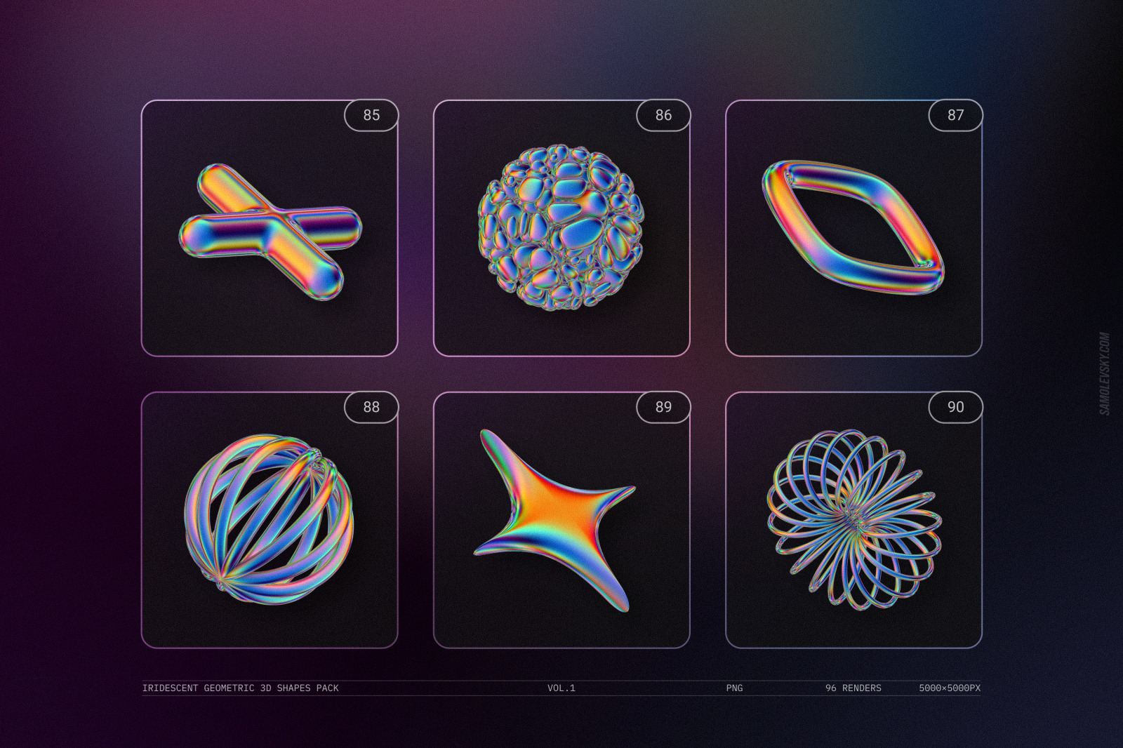 Iridescent geometric 3D shapes pack Vol.1