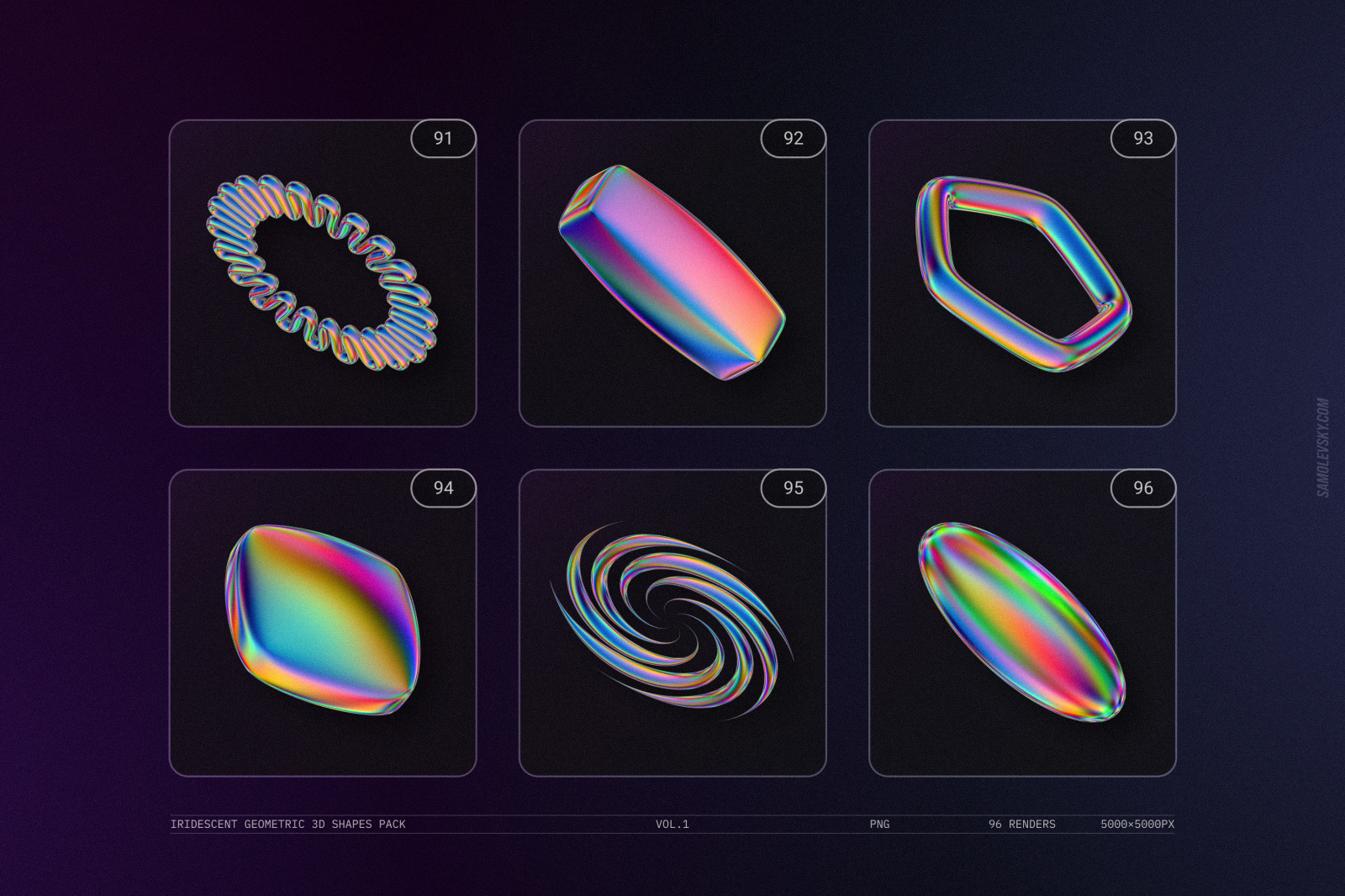 Iridescent geometric 3D shapes pack Vol.1