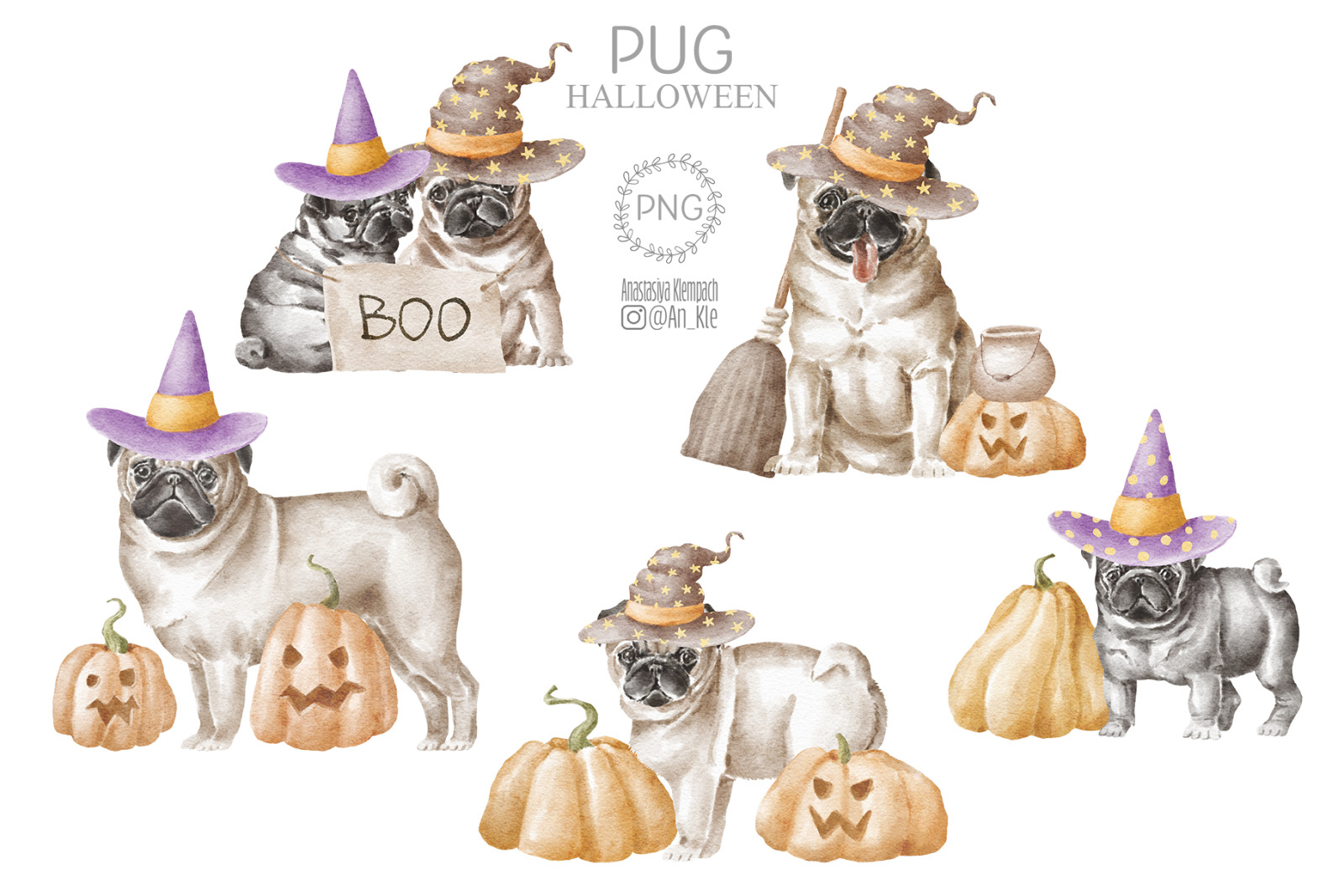 Pug dogs clipart