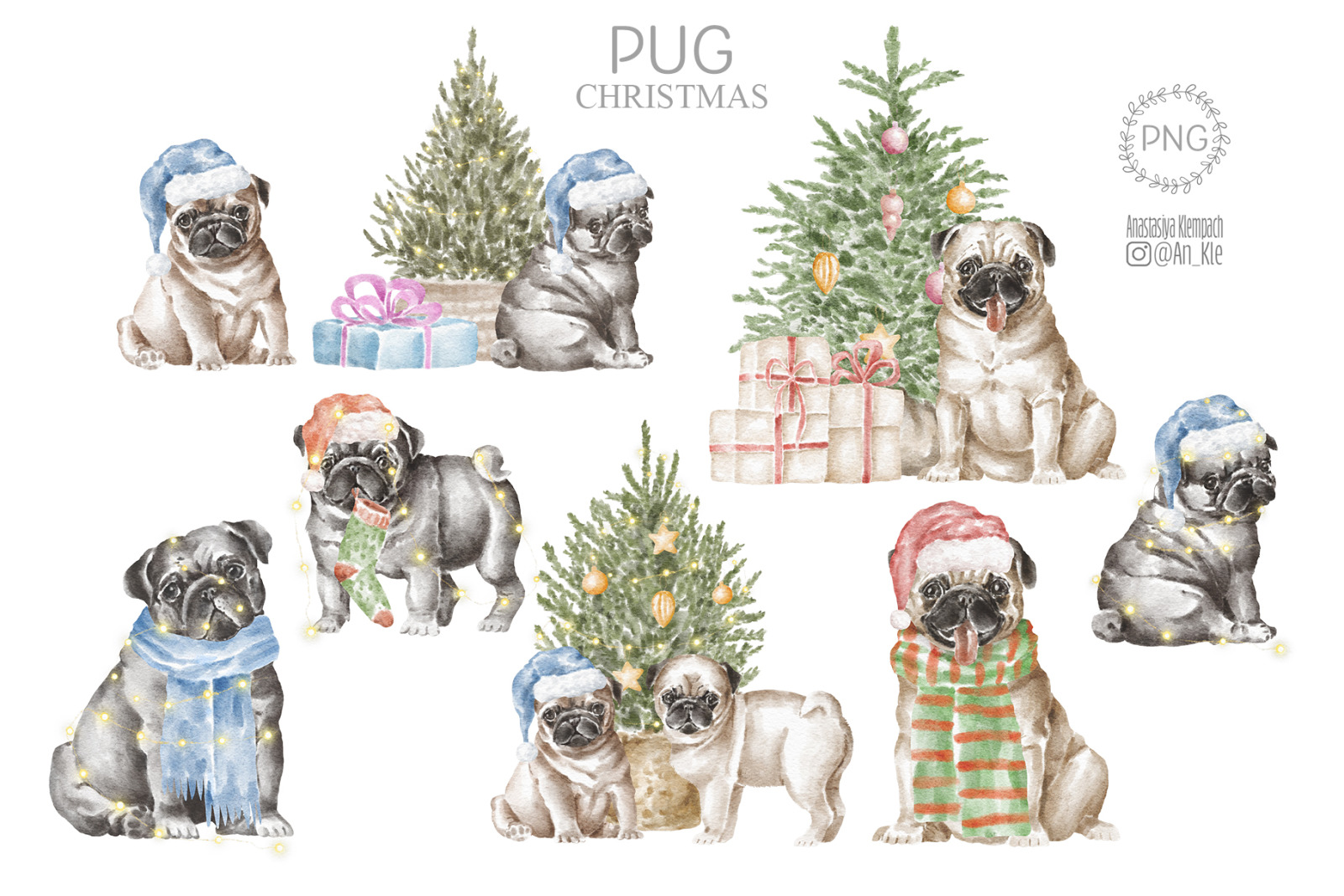 Pug dogs clipart