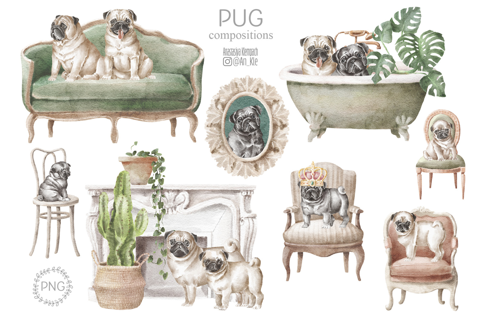 Pug dogs clipart