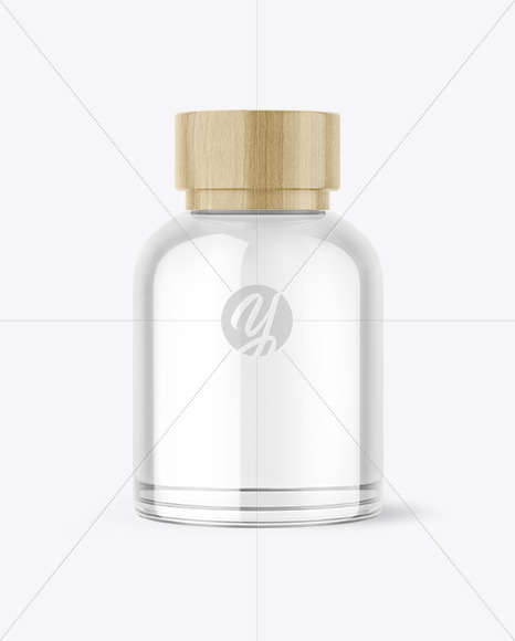 Clear Glass Cosmetic Bottle with Wooden Cap Mockup