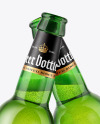 Two Green Glass Beer Bottles in the Hands Mockup