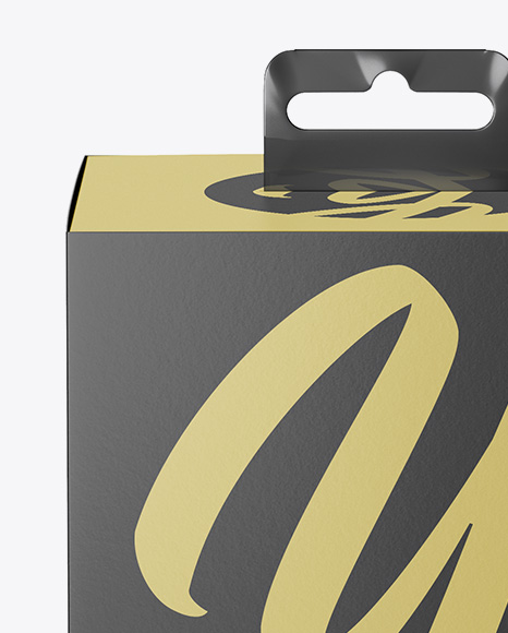 Textured Carton Box with Hang Tab Mockup - Front View (high-angle shot)