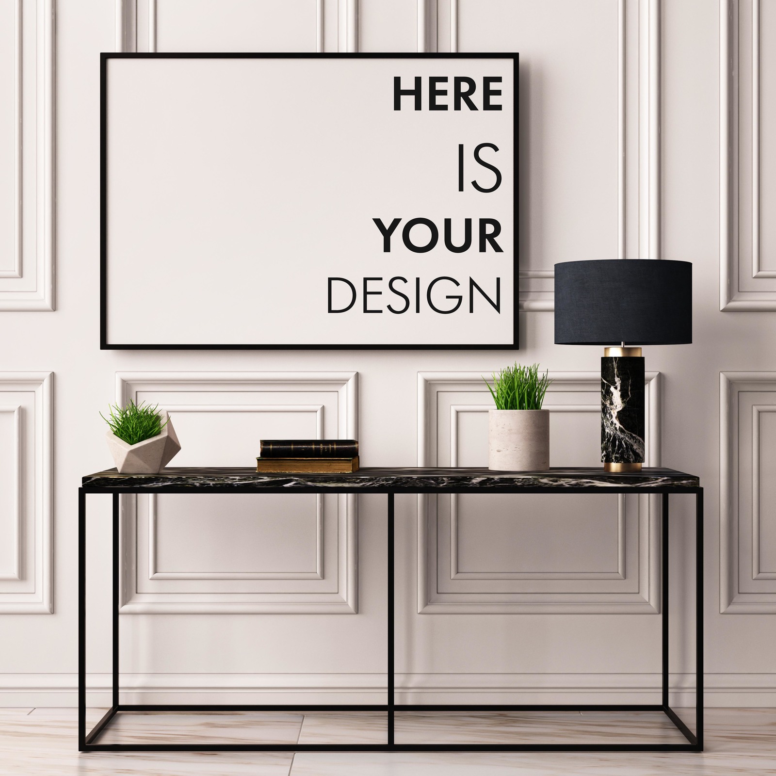 Mock up poster with a console table