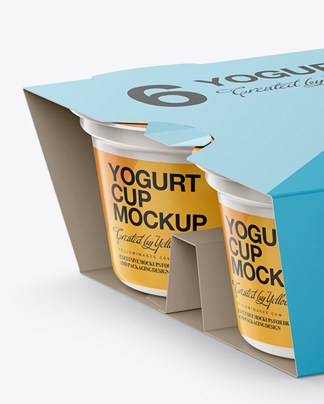 Yogurt 6 Pack Mockup - Half Side View