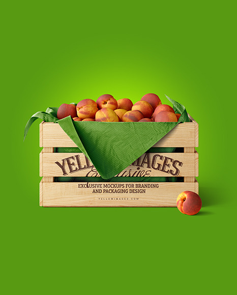 Wooden Crate With Peaches Mockup