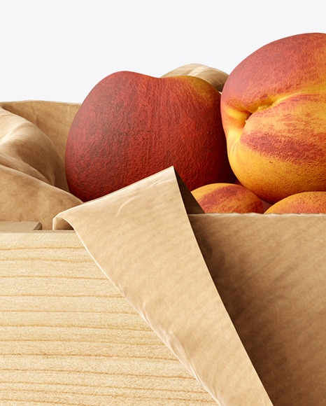 Wooden Crate With Peaches Mockup