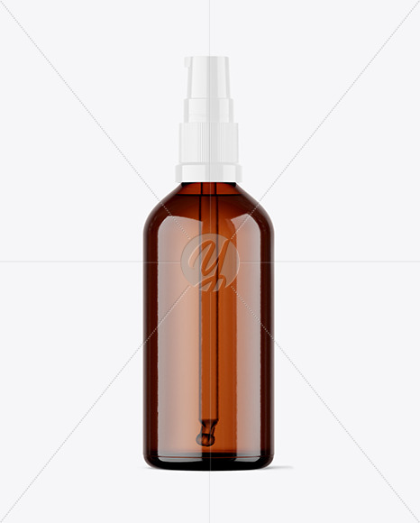 100ml Amber Glass Cosmetic Bottle w\ Pump Mockup