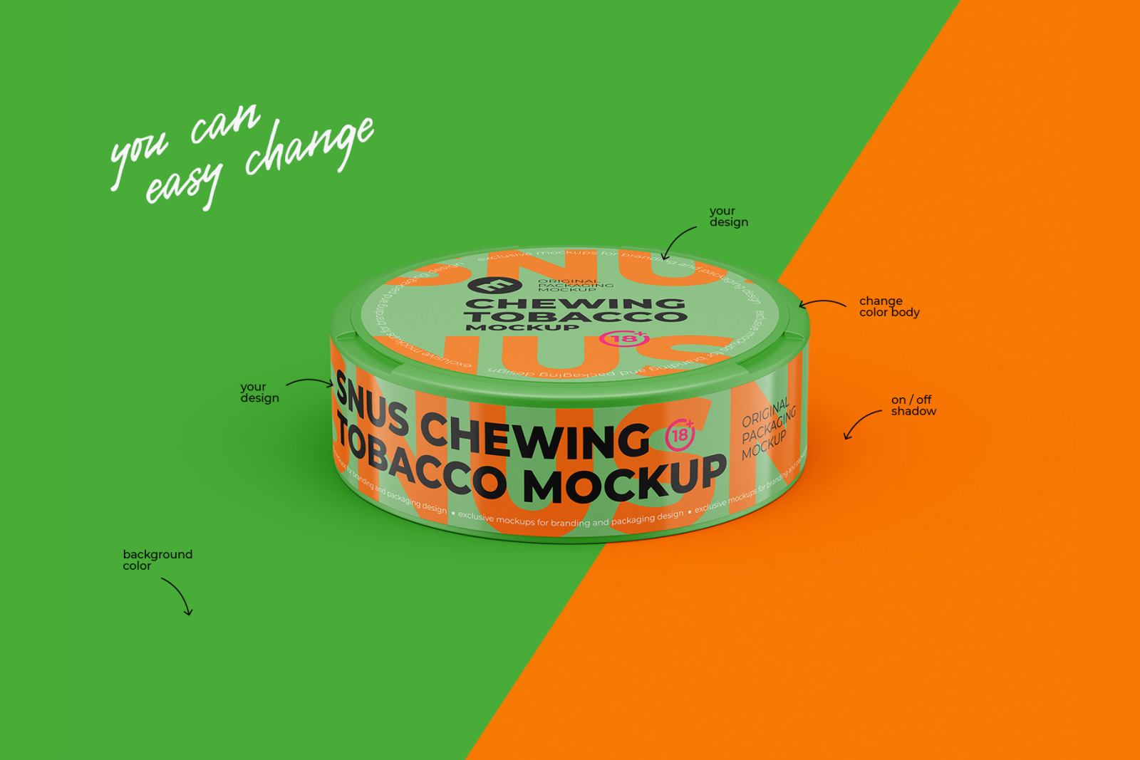 Snus Chewing Tobacco Can Mockup. High angle shot Snus Chewing Tobacco Can Mockup. High angle shot