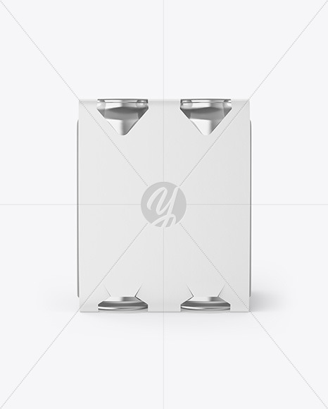 Carton Pack W/ 4 Metallic Cans Mockup