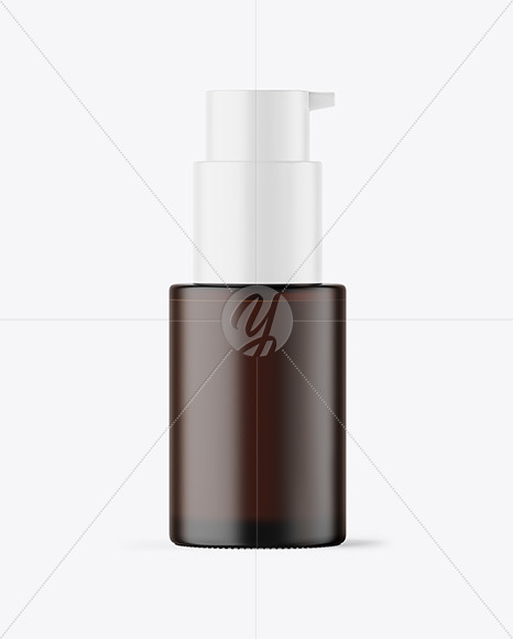 Frosted Amber Cosmetic Bottle with Pump Mockup