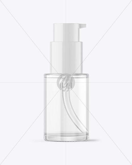 Clear Glass Cosmetic Bottle with Pump Mockup