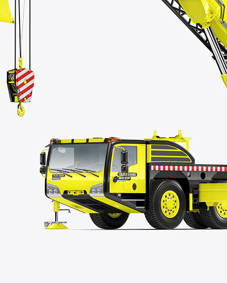 Truck Crane w/ Flag Mockup - Half Side View