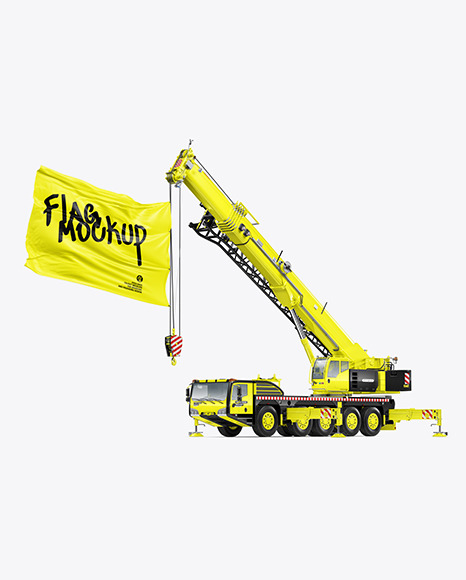 Truck Crane w/ Flag Mockup - Half Side View